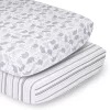 The Peanutshell 2 Pack Elephants & Stripes Fitted Crib Sheets