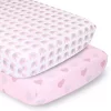 The Peanutshell 2 Pack Pink Elephants & Hearts Fitted Crib Sheets