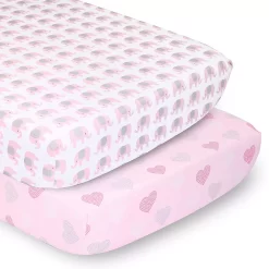 The Peanutshell 2 Pack Pink Elephants & Hearts Fitted Crib Sheets