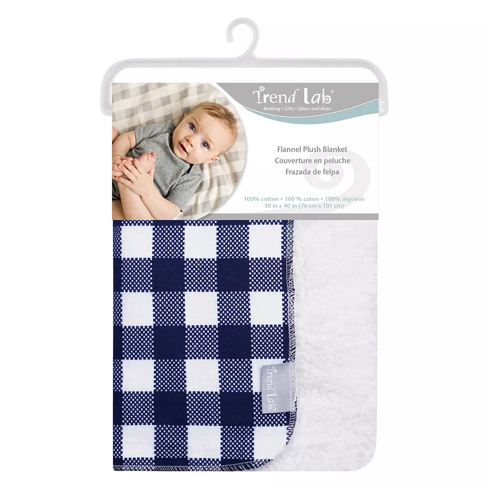 Trend Lab Navy & White Buffalo Check Flannel & Faux Shearling Baby Blanket 2 Trend Lab Navy & White Buffalo Check Flannel & Faux Shearling Baby Blanket - Image 2