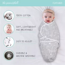 The Peanutshell Grey Safari Sky 3-Pack Swaddle -Baby World 5341629 ALT3