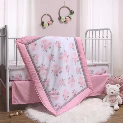 The Peanutshell Pink Floral 3-Piece Crib Bedding Set