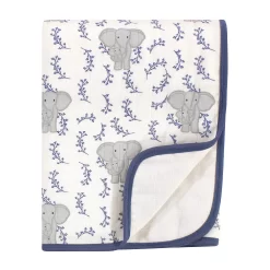 Touched By Nature Baby Organic Cotton Muslin Tranquility Blanket, Blue Elephant, One Size