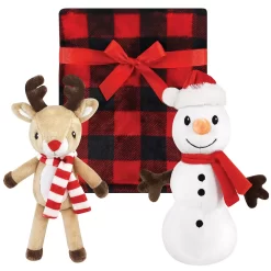 Hudson Baby Unisex Baby Plush Blanket With Toy, Rudolph And Snowman, One Size
