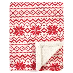 Hudson Baby Infant Plush Blanket With Sherpa Back, Red Fair Isle, One Size