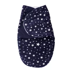 Hudson Baby Infant Plush Swaddle Wrap, Navy Star, 0-3 Months