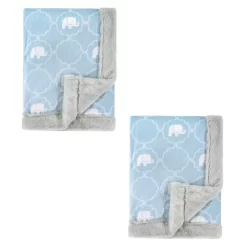 Hudson Baby Unisex Baby Plush Blanket With Furry Binding And Back, Elephant 2-Piece, One Size