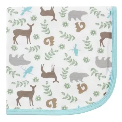 Touched By Nature Baby Organic Cotton Swaddle, Receiving And Multi-purpose Blanket, Forest, One Size