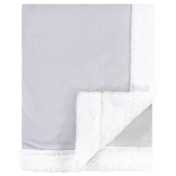Hudson Baby Infant Plush Blanket With Sherpa Back, Gray White, One Size