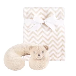 Hudson Baby Infant Neck Pillow And Plush Blanket Set, Tan Bear, One Size