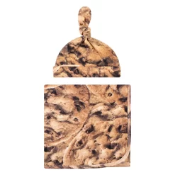 Touched By Nature Unisex Baby Organic Cotton Swaddle Blanket And Cap, Cookie, 0-6 Months