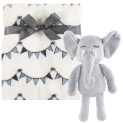 Hudson Baby Infant Plush Blanket With Toy, Modern Elephant, One Size