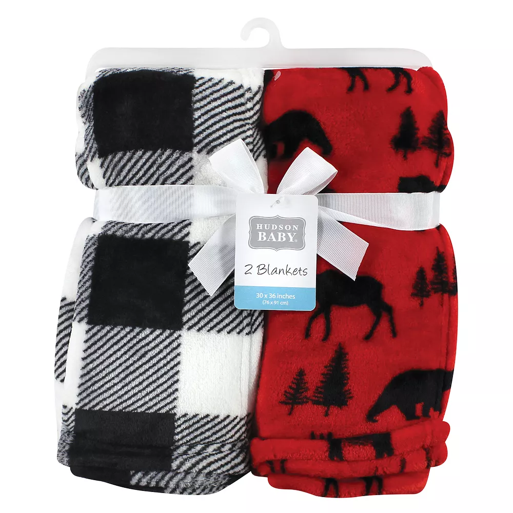 Hudson Baby Unisex Baby Silky Plush And Coral Fleece Blanket, Red Moose Bear, 30x36 Inches 2 Hudson Baby Unisex Baby Silky Plush And Coral Fleece Blanket, Red Moose Bear, 30x36 Inches - Image 2