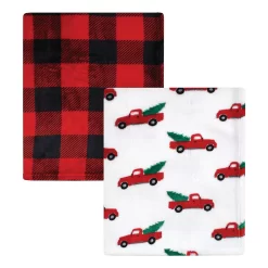 Hudson Baby Unisex Baby Silky Plush And Coral Fleece Blanket, Christmas Tree Truck, 30x36 Inches