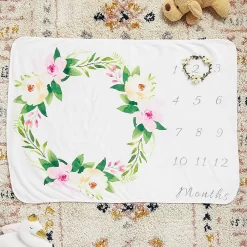 Baby Growth Blanket With Small Wreath For Monthly Milestones (40 X 27.5 In) White -Baby World 6172625 ALT2