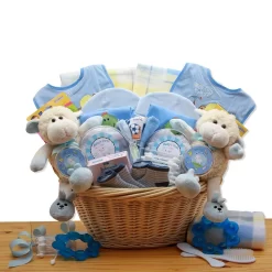 GBDS Double Delight Twins New Baby Gift Basket - Blue - Baby Bath Set - Baby Boy Gift Basket
