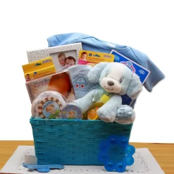 GBDS Puppy Love New Baby Gift Basket - Blue - Baby Bath Set - Baby Boy Gift Basket
