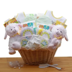 GBDS Double Delight Twins New Baby Gift Basket - Yellow - Baby Bath Set - New Baby Gift Basket