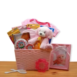 GBDS Puppy Love New Baby Gift Basket - Pink - Baby Bath Set - Baby Girl Gifts