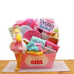 GBDS A Special Delivery New Baby Gift Basket- Pink - Baby Bath Set - Baby Girl Gifts
